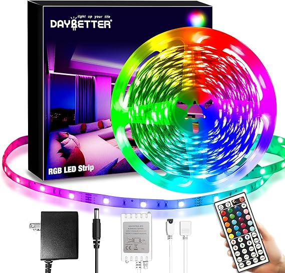 DAYBETTER SMD 5050 Remote Control Led Strip Lights 20ft, RGB Color Changing Led Strip with Remote Control for Room, Bedroom, Suitable for Home Decor, Living Room, Kitchen, Home Party Decoration, 24V