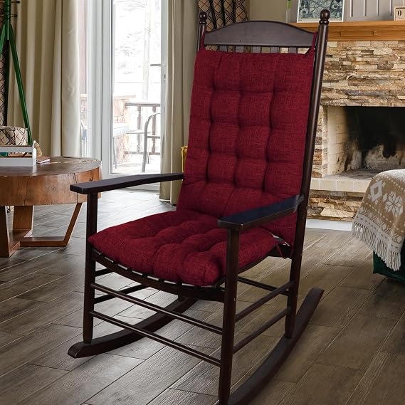 ELFJOY Extra Large Rocking Chair Cushion Thick Linen Chair Pads Back and Seat Cushion 2 Piece Set with Ties