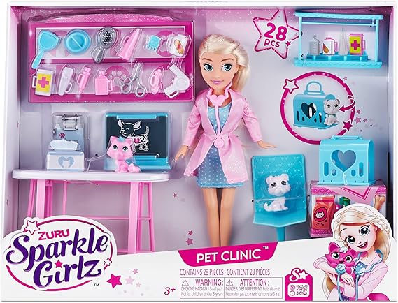 Sparkle Girlz Pet Clinic Doll Set Sparkle Veterinary Clinic Toy 10.5 Inch Doll and Animal Playset for Girls by ZURU