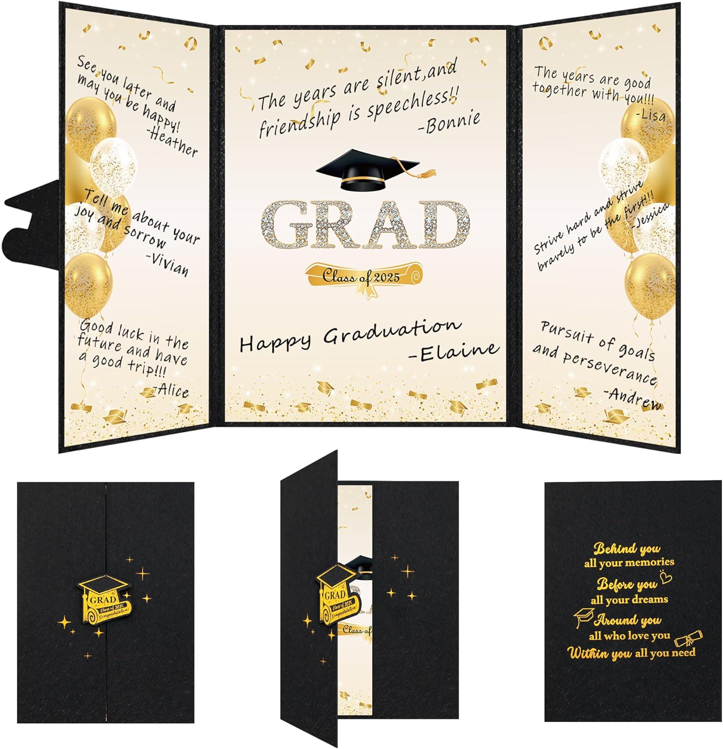 Vlipoeasn Graduation Guest Book Alternative, Black Gold Class of 2025 Graduation Party Decorations, Graduation Signature Book for 2025 College High School, Unique Graduation Gifts for Friends