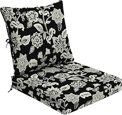 Arden Foam Outdoor Deep Seat Cushion Set, 24 x 24, Made with ProFoam, Rain-Proof, Fade Resistant, Ashland Black Jacobean