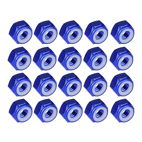 M2 M3 M4 M5 M6 M8 Aluminum Alloy Nylon Insert Lock Nut Self-Locking Hex Nuts Locknuts for Automotive, Motorcycle, Bicycle, DIY Pack of 20 (Blue, M4)