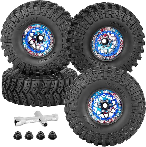 RC 1.9" Beadlock Wheel Tires Set 1.9 Beadlock Wheels and Tires for 1/10 SCX10 90046 AXI03007 TRX4 TRX6 VS4-10 Gen7 Gen8 MST CFX D90 RC Crawler Car,Aluminium 1.9 Rims w/Wheels Ring,Colorful