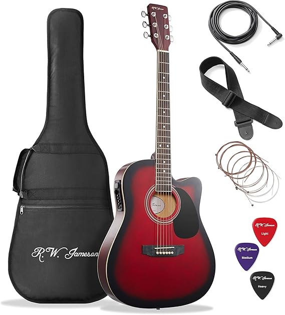Red Full Size Thinline Acoustic Electric Guitar with Free Gig Bag Case