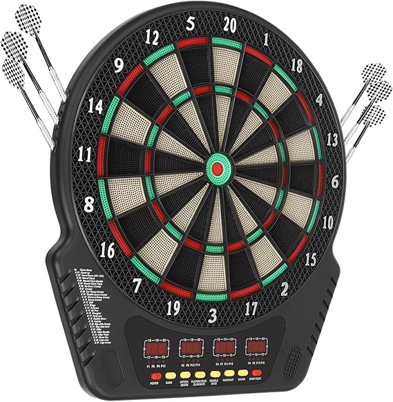 2.7W Electronic Dartboard Cabinet Set 17.32 x 19.88 Inch Electronic Dart Boards for Adults wirh 4 LED Displays Electronic Darts Board Wall Mounted Dart Boards for Adults with 6 Darts