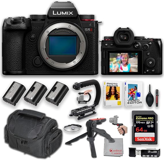 Panasonic Lumix S5 II Mirrorless Camera | 24.2MP | 2 Spare Batteries, 64GB Memory, U Grip, Tripod & More, compact, Black