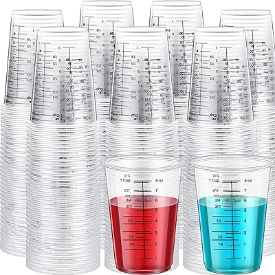 Yunsailing 300 Pack Disposable Measuring Cups for Resin 8 oz Clear Plastic Epoxy Reusable Liquid Mixing Cups for Cooking and Baking Supplies