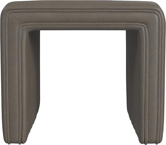 HomePop 19" Modern Channel Tufted Ottoman - Pewter Gray Faux Leather