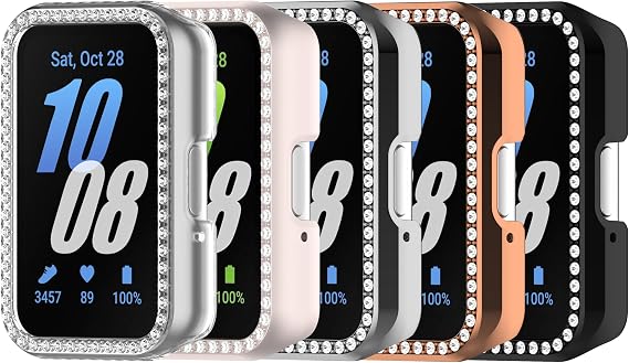 FitTurn Bling Bumper Case Compatible with Samsung Galaxy Fit 3 SM-R390 Crystal Diamonds Plate Protector Case Cover Scratch Resistant Shock Slim PC Shell for Galaxy Fit 3 Smartwatch (5pack)