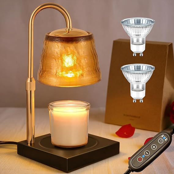 DORESshop Candle Warming Lamp with Timer, Adjustable Height & Temperature, Electric Warmer for Large Jar Candles, Provided with 2X 50W Bulbs