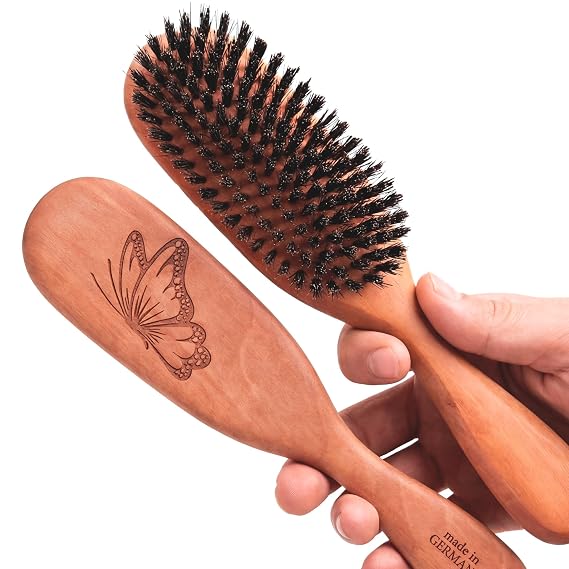 Boar Bristle Hair Brush, Fine & Thinning Hair, Pear Wood, Made in Germany
