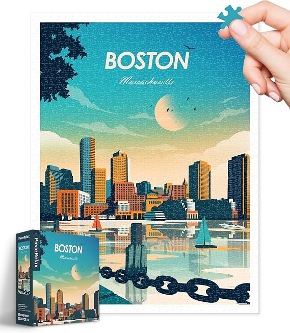 PieceRelax Plastic Jigsaw Puzzles for Adults 1200 Pieces Studio Inception - World Travel - Boston Most Satisfying Table Games and Gifts No Puzzle Mat Required [H3470]