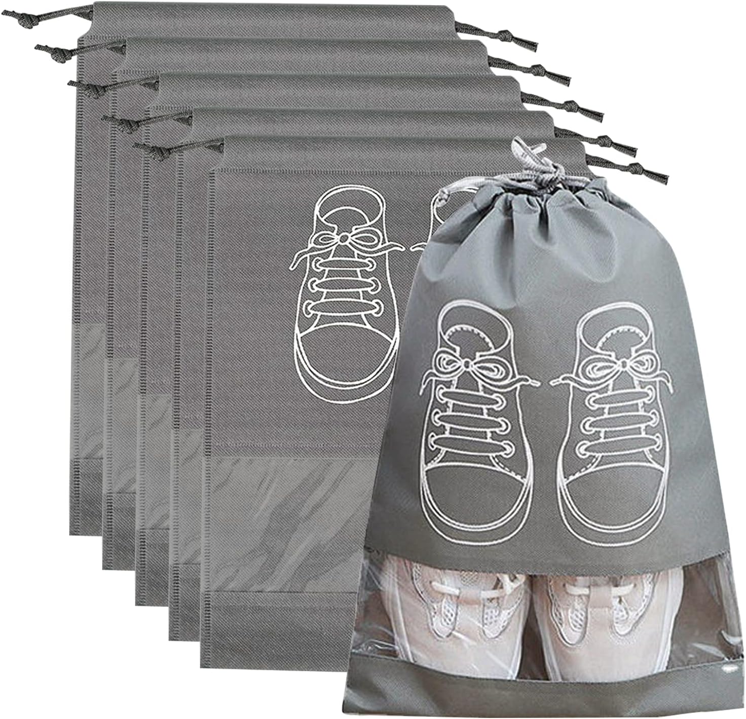 AYNKH 5 Pcs Large Shoe Storage Bags, Dustproof Drawstring Shoes Bags with Transparent Slot, Portable Waterproof Packing Organizers for Daily and Travel Use