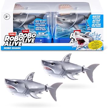 Robo Alive Water Activated Shark 2 Pack (White) by ZURU Realistic Swimming Robotic Bath Toy for Kids, Tweens & Teens, Water-Activated Pet Shark for Play & Pranks, 3+