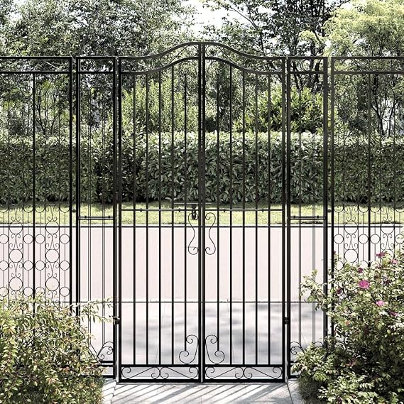 Durable Black Garden Gate, Wrought Iron Garden Gate, Outdoor Fence Gate, 47.6"x3.1"x70.9" Wrought Iron