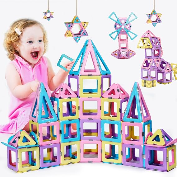 TOKBLOK Magnetic Tiles STEM Magnet Blocks, Gift for 3 Year Girl | 80pcs Magnet Tiles For Kids, STEM Learning, Kids Toys Girls 3-5, Magnetic Blocks, Toys For 3 Year Old Girl Gift