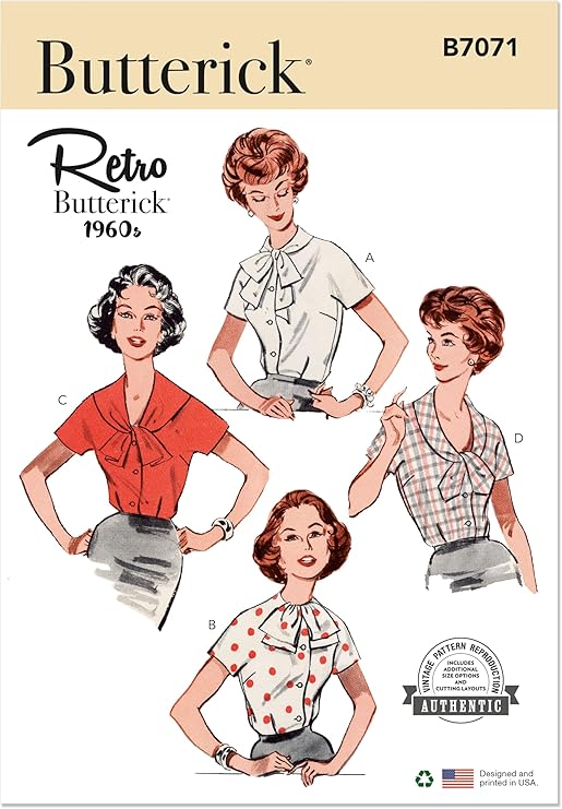 Butterick Pattern B7071 Misses' Blouse with Four Necklines