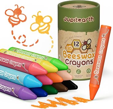 JUPITEARTH Beeswax Crayons for Toddlers 13, 12 Non-Toxic Silky Crayons, Jumbo and Washable Crayon, Easy to Hold, Safe for Kids, Mess-Free Coloring for Preschool Art Supplies, Ages 24, 48