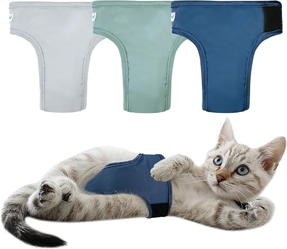 Paw Legend Cat Diapers for Male Cats Spraying Washable Reusable Kitten Diapers for Cats Incontinence Pet Diapers (3 Pack, Medium)