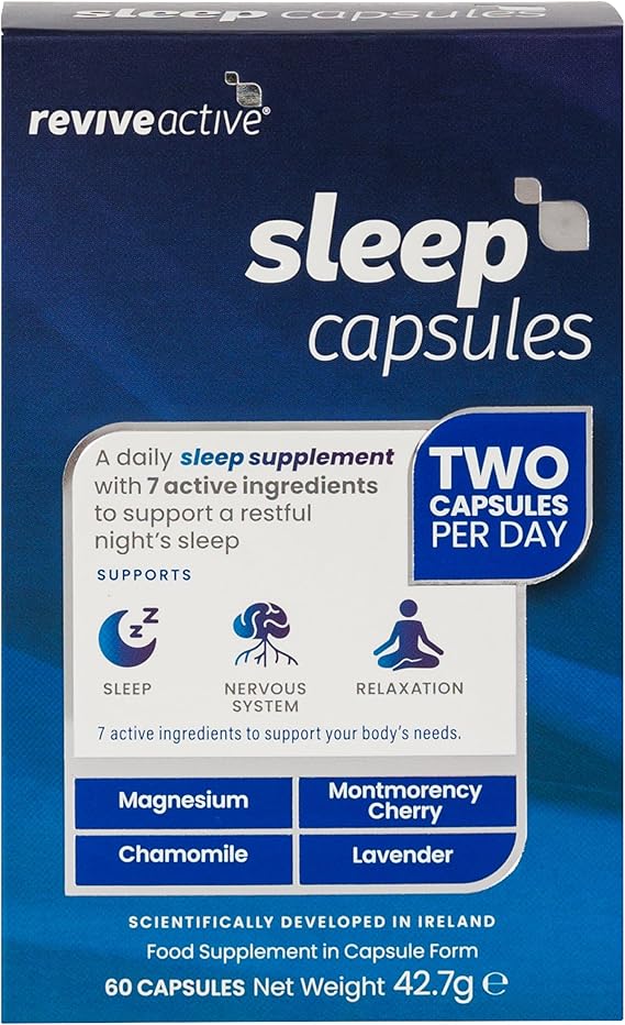 Revive Active Sleep Capsules - Daily Supplement with Magnesium, Montmorency Cherry, Chamomile &amp; Lavender for Relaxation, Nervous System Support &amp; Rest - 7 Active Ingredients - 30 Days Supply