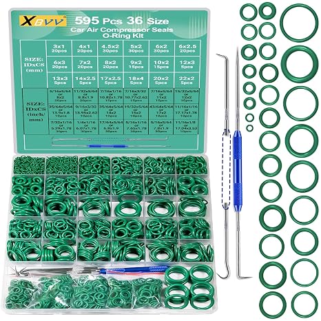 XBVV 595 Pcs Metric and SAE Air Conditioning O-Ring Kit for Automotive A/C, Compressor and Professional Faucet Plumbing Seal O Rings Repair with O-Ring Picks,Resist Oil and Heat