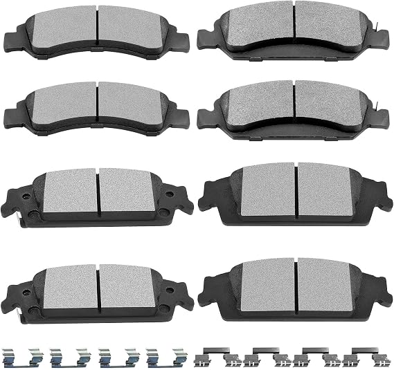 SCITOO Brake Pads Kits Front Semi-Metal Rear Ceramic 8pcs Fit for Cadillac Escalade,Escalade ESV,for Chevy Silverado 1500,Suburban,Tahoe,for GMC Sierra 1500,Sierra 1500 Limited,Yukon,Yukon XL | Fit For Chevy Suburban,Tahoe,For Cadillac Escalade,Escalade ESV,For GMC Sierra 1500,Sierra 1500 Limited,Yukon,Yukon XL; 8pcs