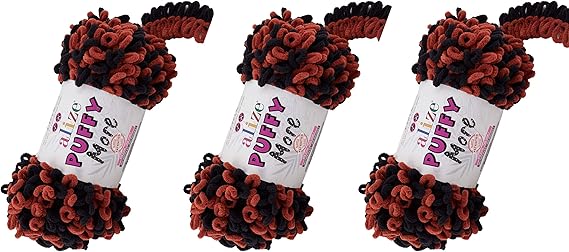 Alize Puffy Loop Yarn - Lot of 3, 15.90 Oz, 38 Yds, 100% Micropolyester, No Needles, Soft Blanket Yarn, Velvet, Easy Knitting