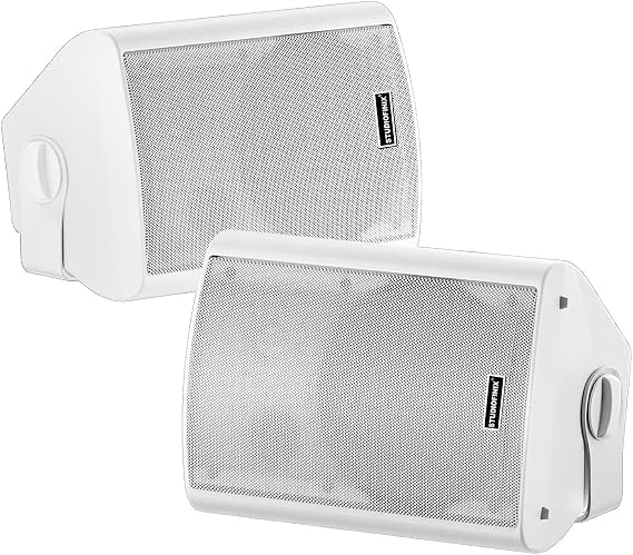 STUDIOFINIX 4 Inch 200W Indoor/Outdoor Bluetooth 5.1 Waterproof Wall-Mounted Speakers, Wireless Multi-Speaker Sync with IR Remote, for Patio, Garage, Home, Backyard(401BLE,White,Pair)