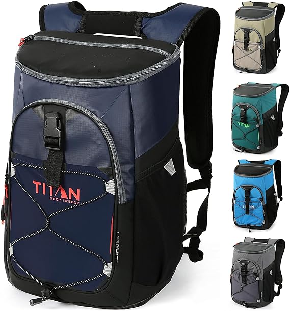 Titan by Arctic Zone Deep Freeze Backpack Cooler - 24 Can Cooler Bag Insulation, Navy Blue
