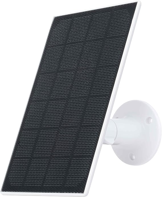 Solar Panel Power Supply for Security Camera | 10ft Cable, Compatible with Rechargeable Battery-Operated Security Cameras, White