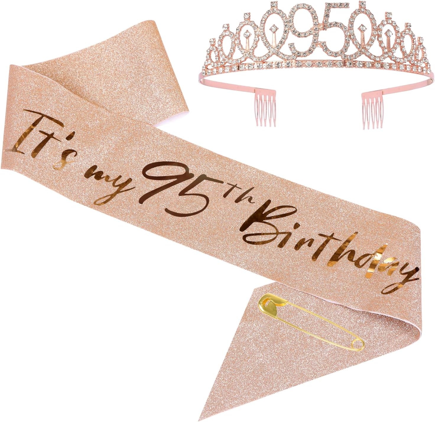 95th Birthday Sash and Tiara Set Rose Gold Birthday Sash Crown Birthday Party Favors Supplies for Girls Party