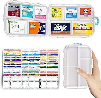 Pill Organizer Medicine Organizer Travel Essentials - Travel Pill Case with Labels, Large Daily Medicine Dispenser