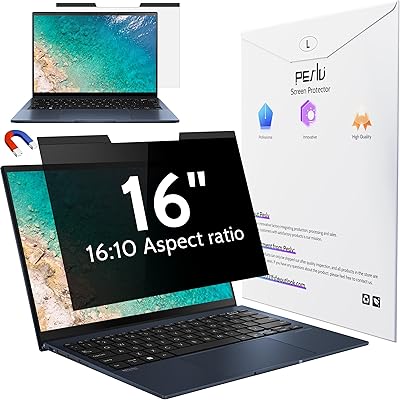 Magnetic Laptop Privacy Screen 16 inch for 16:10 Computer Monitor, 16 Removable Anti Glare Protector Blue Light Filter Shield Compatible with Lenovo Hp Dell Acer Asus Thinkpad Envy Xps