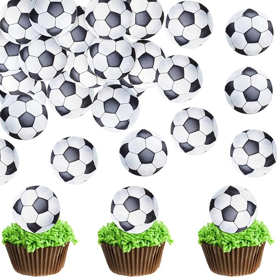 40PCS Soccer Edible Cupcake Toppers Edible Football Cupcake Picks for Ball Sports Theme Baby Shower Boys Girls Football Birthday Cake Cupcake Decorations Soccer Game Party Decorations