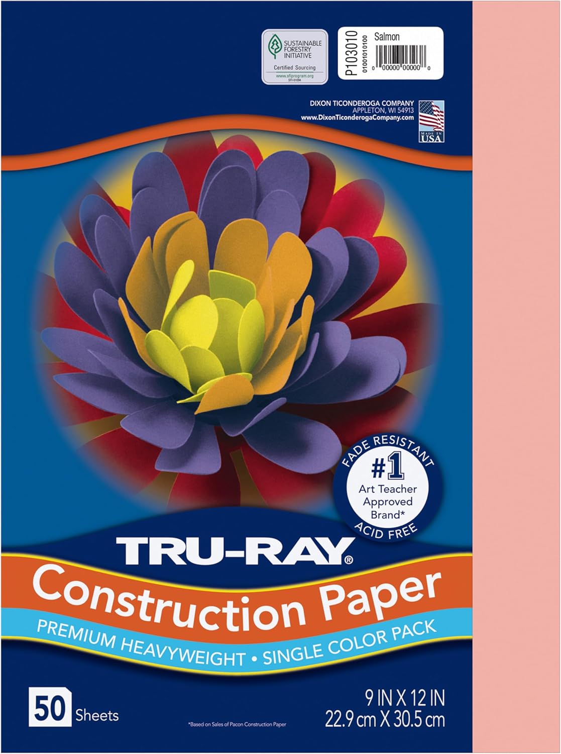 Pacon 103010 Tru-Ray Construction Paper, 76 lbs., 9 x 12, Salmon, 50 SheetsPack