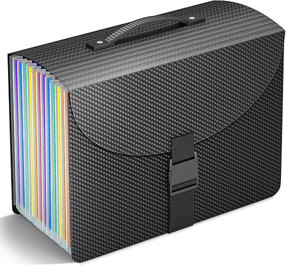 File Organiser Box File Folder,13 Pockets Document Organiser Concertina File Expanding Filing Folders for A4 Paperwork,Paper Bills Receipt File Box Filing Cabinet,Sturdy Handle,2 Tabs,Diamond