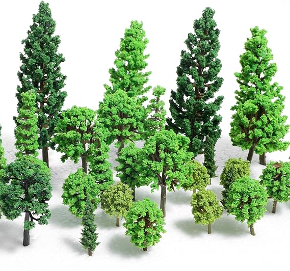 32 Pcs Mixed Model Trees 0.7 to 4.45 Inch Miniature Trees Train Scenery Diorama Tree Railroad Architecture Fake Tree for DIY Crafts, Building Model, Scenery Landscape, Natural Green