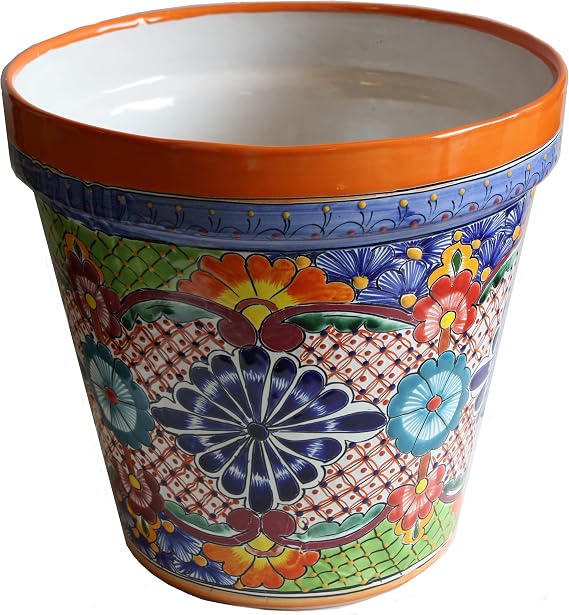 Fine Crafts Imports Indoors/Outdoors Medium-Sized Ayumba Mexican Colors Talavera Ceramic Garden Pot