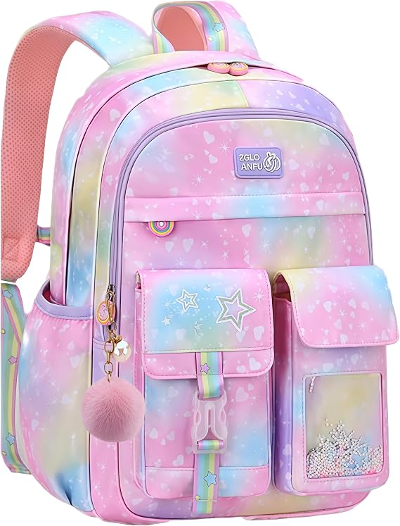 VIDOSCLA Cute Coloful Casual Daypack for Girls,Teens Elementary School Backpack,Primary Book Bags forTeens Gradient pink-S