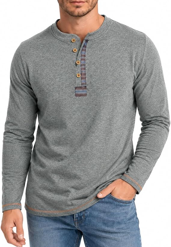 YOUTHUP Men's Henley Long Sleeve Shirts Lightweight Soft Tee Athletic