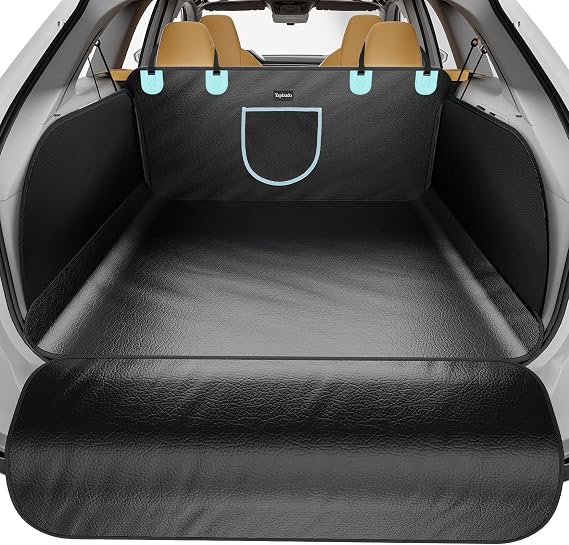 SUV Cargo Liner for Dogs with PU Leather, Waterproof Pet Trunk Cover with Taller Side Panels, Dog Seat Mat for SUVs Vans with Bumper Flap Protector, Non-Slip, Large Size Universal Fit, Black