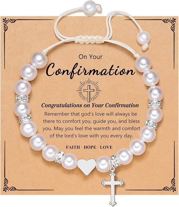 UNGENT THEM Girls Cross Heart Bracelet, Baptism First Communion Easter Confirmation Birthday Christmas Gifts for Granddaughter Daughter Niece Teen Girls