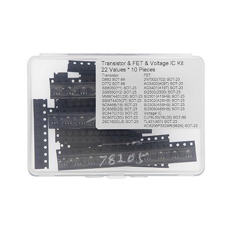 22 Values * 10 Pieces SMD Transistor + FET + Voltage Regulator Kit