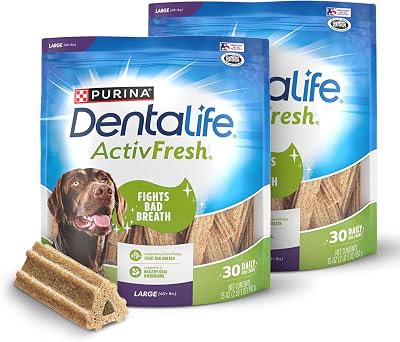 DentaLife ActivFresh Pack of 2 Dog Chews for Large Dogs 40 lbs. and Up, Dental Chews to Freshen Breath, Chicken Flavor, 35 oz. Each, 30 Chews Each60 Total Chews - 30 ct. Pouch