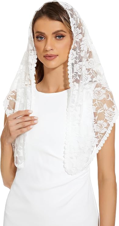Lace veil Triangle Mantilla veil Shawl or Scarf Latin Mass Head Cover with Fringed lace