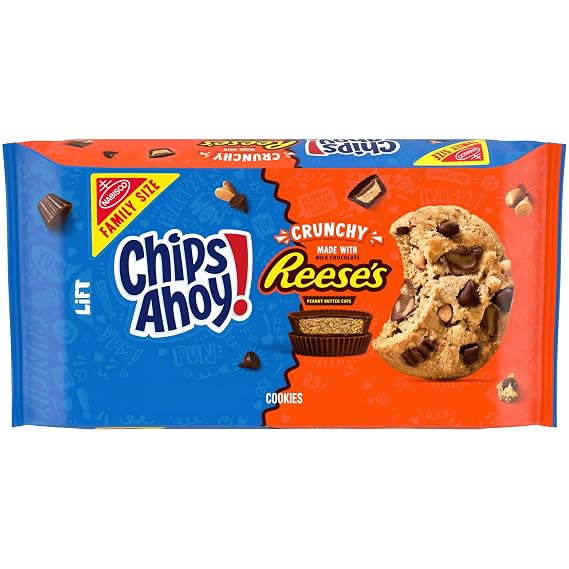 CHIPS AHOY! Reeses Peanut Butter Cup Chocolate Chip Cookies, Family Size, 14.25 oz | Fudgy Chocolate Chip Cookies, Certified Kosher
