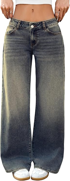 ELLEVEN Low-Rise Baggy Jeans for Women Y2k Loose Denim Pants | High Stretchy,Wide Leg Jeans,Low Waist,Streetwear Women,Western Outfits,Jean Pants,Soft Breathable Autumn Winter Outgoing