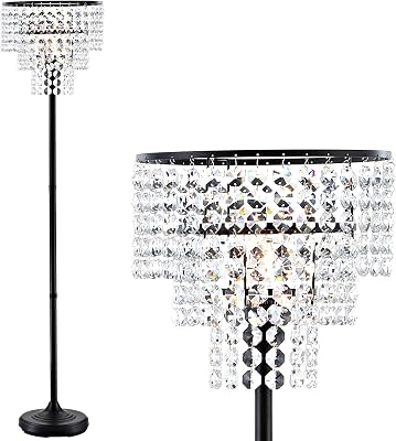 JONATHAN Y JYL9001A 60 Contemporary Crystal Chandelier Floor Lamp, Bronze Metal Standing Lamp for Living Room, Bedroom, Art Deco Tall Accent Light with 3-Tier Clear Crystal Shade, LED Bulb Included
