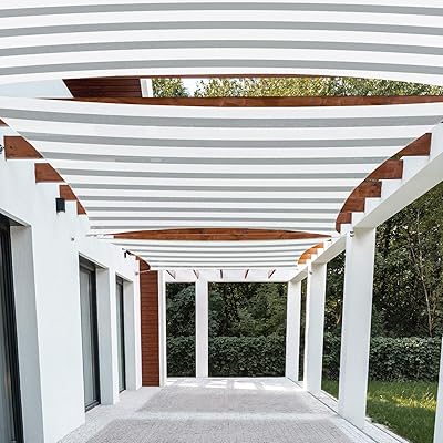 Patio Paradise 16 x 20 Sun Shade Sail Rectangle Canopy Patio Cover Sunlight Block Awning Heavy Duty Commercial Grade for Backyard Lawn Garden Outdoor Activities, Gray White Stripe