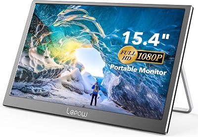 Lepow Portable Monitor – 2021 C2S 15.4 Inch Computer Display 1080P IPS Full HD Screen with Dual Speakers Foldable Kickstand HDMI USB Type-C Mini DP for Laptop PC Phone Xbox Switch PS4, Iron Gray…